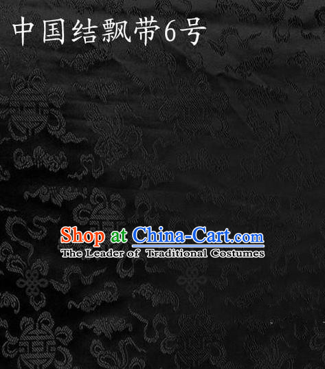 Traditional Asian Chinese Handmade Embroidery Chinese Knot Ribbons Satin Black Silk Fabric, Top Grade Nanjing Brocade Tang Suit Hanfu Fabric Cheongsam Cloth Material