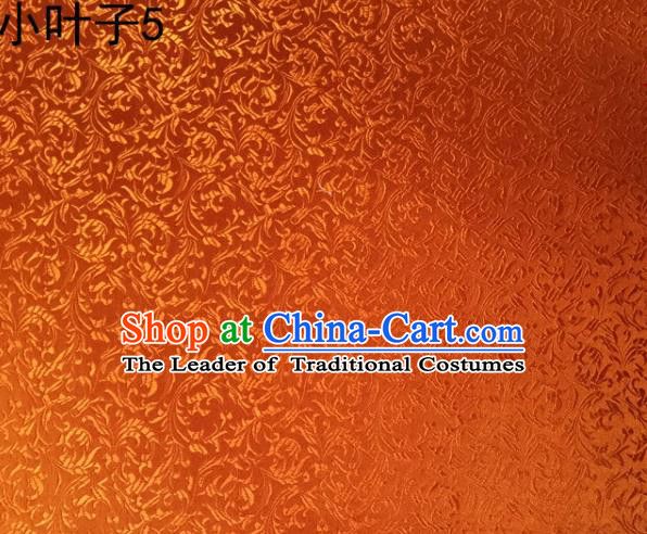 Traditional Asian Chinese Handmade Embroidery Wheat Leaf Satin Silk Fabric, Top Grade Nanjing Orange Brocade Tang Suit Hanfu Clothing Fabric Cheongsam Cloth Material