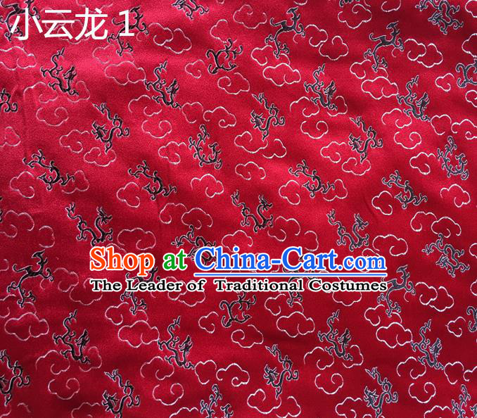 Traditional Asian Chinese Handmade Embroidery Cloud Dragon Satin Red Silk Fabric, Top Grade Nanjing Brocade Tang Suit Hanfu Clothing Fabric Cheongsam Cloth Material