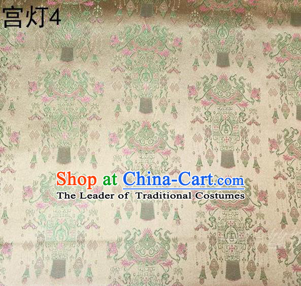 Traditional Asian Chinese Handmade Embroidery Palace Lantern Satin Golden Silk Fabric, Top Grade Nanjing Brocade Tang Suit Hanfu Clothing Fabric Cheongsam Cloth Material