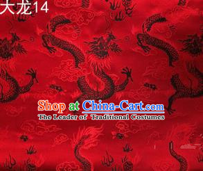 Traditional Asian Chinese Handmade Embroidery Dragons Satin Tang Suit Red Silk Fabric, Top Grade Nanjing Brocade Ancient Costume Hanfu Clothing Fabric Cheongsam Cloth Material