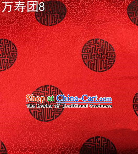 Traditional Asian Chinese Handmade Embroidery Manju Pattern Satin Tang Suit Red Silk Fabric, Top Grade Nanjing Brocade Ancient Costume Hanfu Clothing Fabric Cheongsam Cloth Material