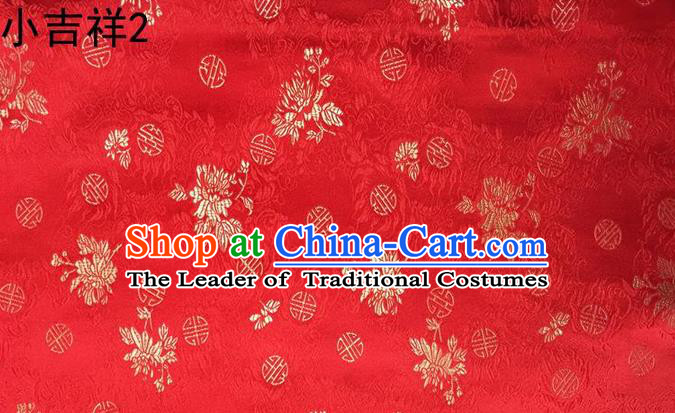 Traditional Asian Chinese Handmade Printing Auspicious Pattern Satin Tang Suit Red Silk Fabric, Top Grade Nanjing Brocade Ancient Costume Hanfu Clothing Fabric Cheongsam Cloth Material