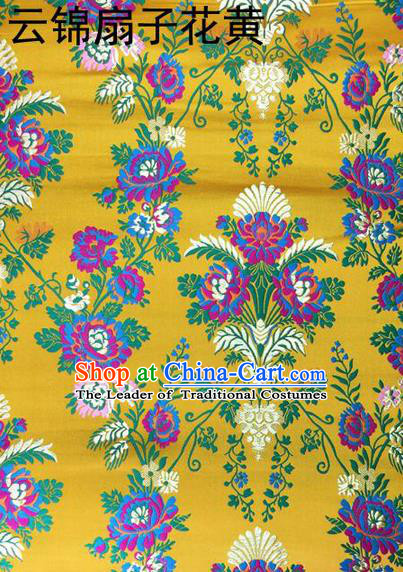 Traditional Asian Chinese Handmade Embroidery Scaevola Nitida Satin Tang Suit Yellow Fabric, Nanjing Brocade Ancient Costume Hanfu Xiuhe Suit Cheongsam Cloth Material