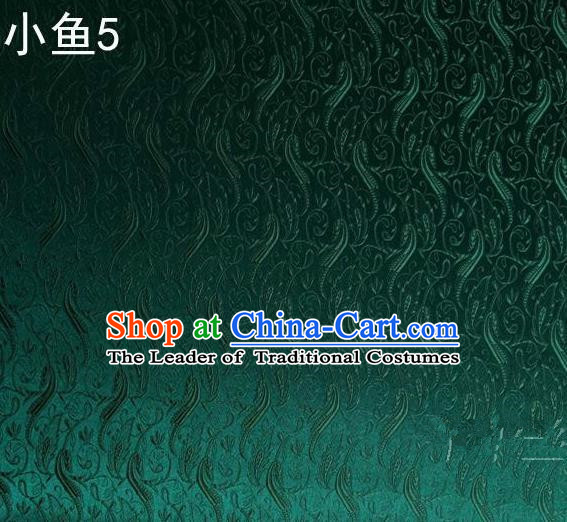 Traditional Asian Chinese Handmade Jacquard Weave Fish Pattern Satin Tang Suit Green Silk Fabric, Top Grade Nanjing Brocade Ancient Costume Hanfu Clothing Fabric Cheongsam Cloth Material