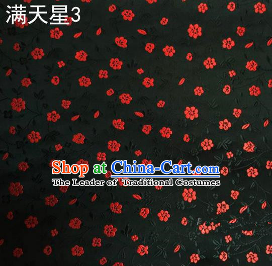 Traditional Asian Chinese Handmade Embroidery Plum Blossom Satin Tang Suit Black Silk Fabric, Top Grade Nanjing Brocade Ancient Costume Hanfu Clothing Fabric Cheongsam Cloth Material