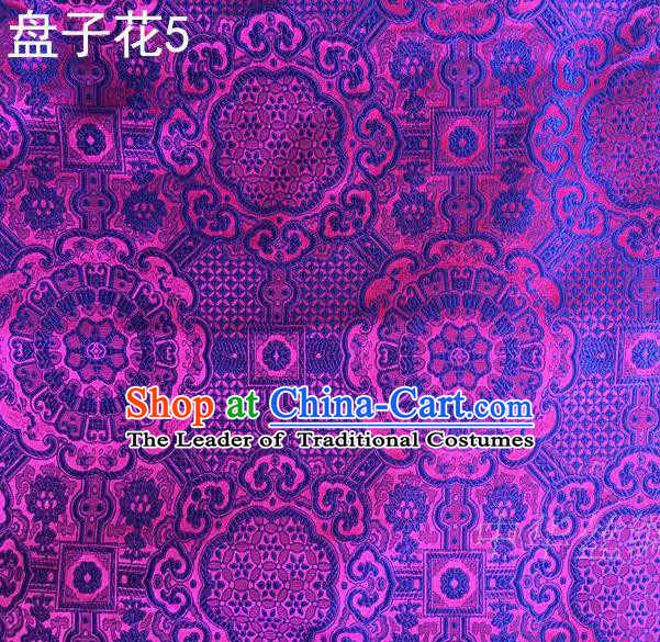 Traditional Asian Chinese Handmade Embroidery Flowers Mongolian Robe Silk Satin Tang Suit Purple Fabric, Nanjing Brocade Ancient Costume Hanfu Cheongsam Cloth Material