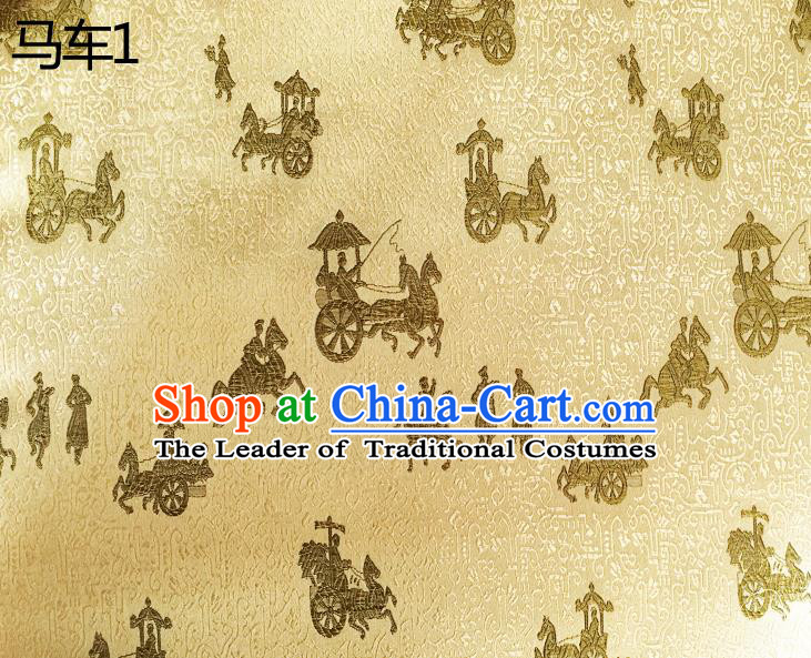 Traditional Asian Chinese Handmade Embroidery Carriage Silk Satin Tang Suit Golden Fabric, Nanjing Brocade Ancient Costume Hanfu Cheongsam Cloth Material