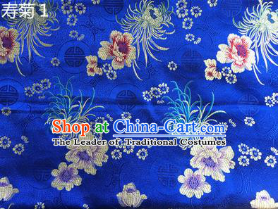 Traditional Asian Chinese Handmade Embroidery Marguerite Flowers Silk Satin Tang Suit Blue Fabric Drapery, Nanjing Brocade Ancient Costume Hanfu Cheongsam Cloth Material