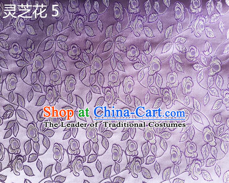 Traditional Asian Chinese Handmade Embroidery Ganoderma Flowers Silk Satin Tang Suit Purple Fabric Drapery, Nanjing Brocade Ancient Costume Hanfu Cheongsam Cloth Material