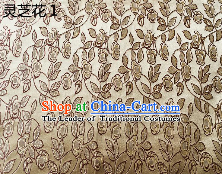 Traditional Asian Chinese Handmade Embroidery Ganoderma Flowers Silk Satin Tang Suit Golden Fabric Drapery, Nanjing Brocade Ancient Costume Hanfu Cheongsam Cloth Material