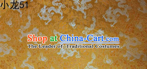 Traditional Asian Chinese Handmade Embroidery Dragons Silk Tapestry Tibetan Clothing Golden Fabric Drapery, Top Grade Nanjing Brocade Cheongsam Cloth Material