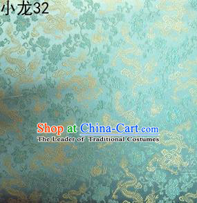 Traditional Asian Chinese Handmade Embroidery Dragons Silk Tapestry Tibetan Clothing Light Green Fabric Drapery, Top Grade Nanjing Brocade Cheongsam Cloth Material