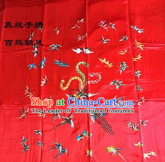 Traditional Asian Chinese Handmade Embroidery Song of the Phoenix Quilt Cover Silk Tapestry Red Fabric Drapery, Top Grade Nanjing Brocade Bed Sheet Cloth Material