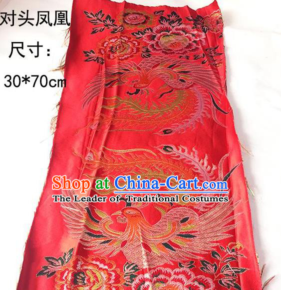 Traditional Asian Chinese Handmade Embroidery Phoenix Silk Tapestry Xiuhe Suit Red Fabric Drapery, Top Grade Nanjing Brocade Cheongsam Cloth Material