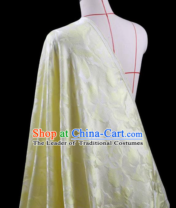 Traditional Asian Chinese Handmade Embroidery Leaf Jacquard Weave Coat Silk Tapestry Yellow Fabric Drapery, Top Grade Nanjing Brocade Ancient Costume Cheongsam Cloth Material