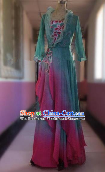 Traditional Ancient Chinese National Folk Dance Uniform, Elegant Hanfu China Classical Dance Dress Clothing for Women