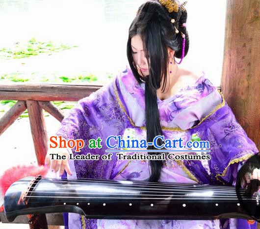 Asian Chinese Traditional Cospaly Tang Dynasty Imperial Consort Costume, China Elegant Hanfu Peri Purple Dress Clothing for Women