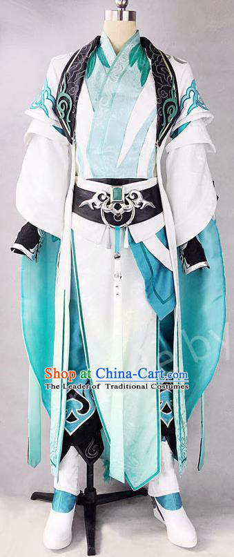 Asian Chinese Traditional Cospaly Costume Customization Ancient Prince Costume Complete Set, China Elegant Hanfu Swordsman Nobility Childe Clothing for Men