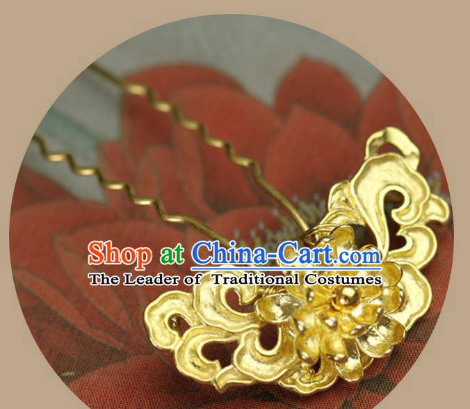 Traditional Handmade Chinese Ancient Classical Hair Accessories Brass Hairpin, Step Shake Hair Sticks Hair Fascinators Hairpins for Women