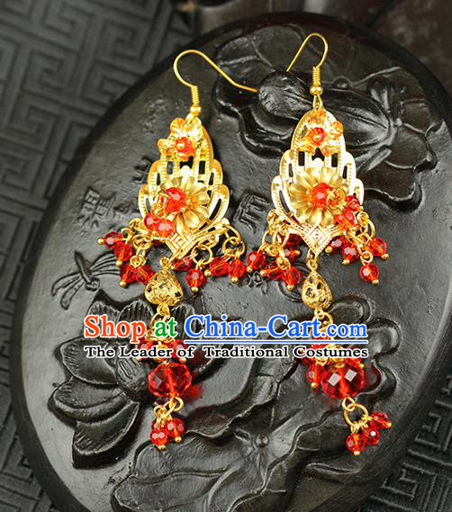 Chinese Ancient Style Hair Jewelry Accessories Wedding Imperial Consort Red Beads Earrings, Hanfu Xiuhe Suits Bride Handmade Eardrop for Women