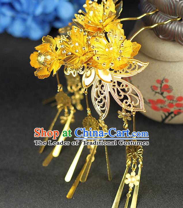 Chinese Ancient Style Hair Jewelry Accessories Wedding Luxury Tassel Step Shake, Hanfu Xiuhe Suits Bride Handmade Hairpins for Women