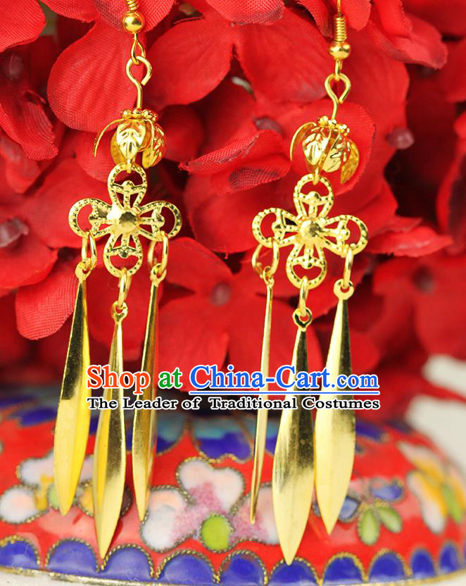 Chinese Ancient Style Hair Jewelry Accessories Wedding Imperial Consort Earrings, Hanfu Xiuhe Suits Bride Handmade Golden Eardrop for Women