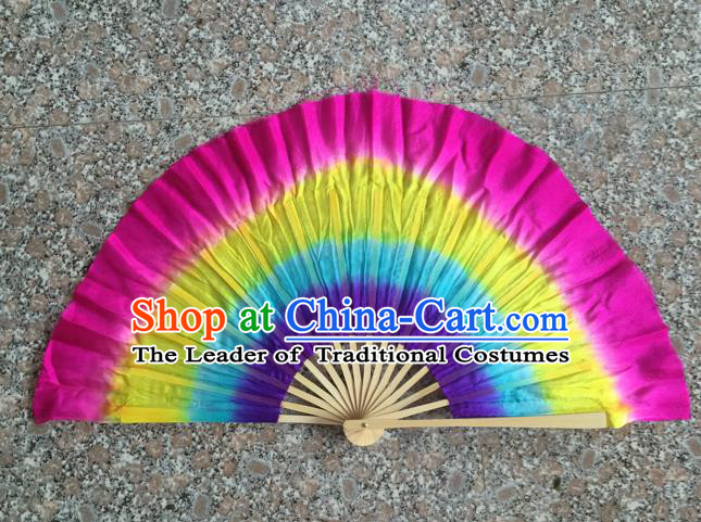 Pure Silk Traditional Chinese Fans Oriental Colorful Fan Folk Dance Dance Cultural Hand Fan