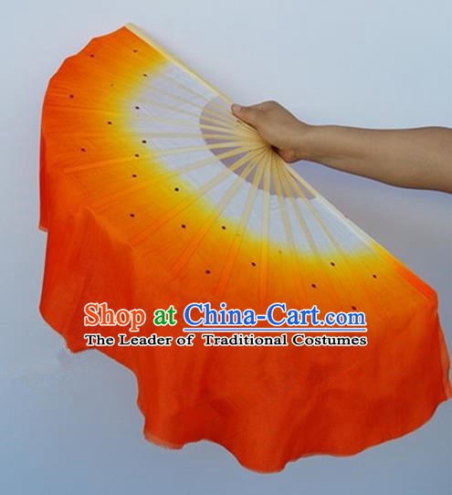 Orange Pure Silk Traditional Chinese Fans Oriental Colorful Fan Folk Dance Dance Cultural Hand Fan