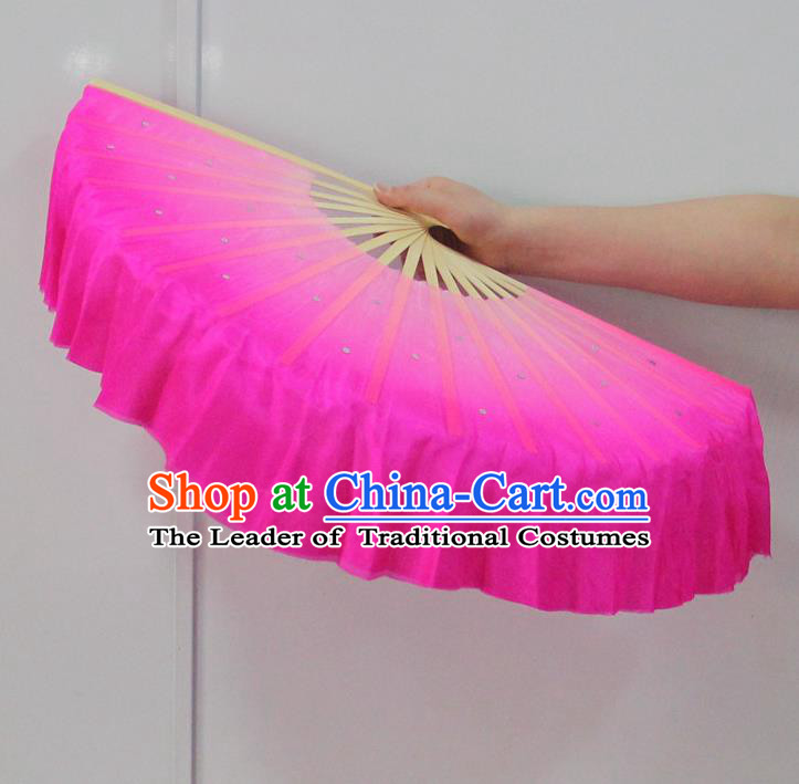 Pure Silk Traditional Chinese Fans Oriental Pink Ribbon Fan Folk Dance Cultural Yanko Dance Hand Fan