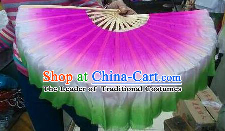 Pure Silk Traditional Chinese Fans Oriental Gradient Ribbon Fan Folk Dance Cultural Yanko Dance Hand Fan