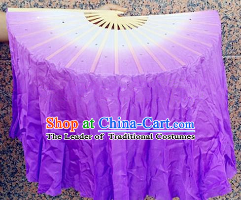 Pure Silk Traditional Chinese Fans Oriental Purple Ribbon Folding Fan Folk Dance Cultural Yangko Dance Hand Fan