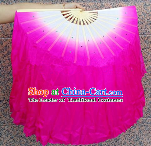 Pure Silk Traditional Chinese Fans Oriental Pink Ribbon Folding Fan Folk Dance Cultural Yangko Dance Hand Fan