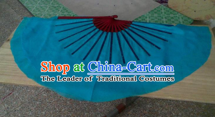 Pure Silk Traditional Chinese Fans Oriental Blue Ribbon Fan Folk Dance Cultural Yangko Dance Hand Fan