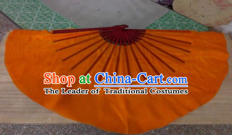 Pure Silk Traditional Chinese Fans Oriental Orange Ribbon Fan Folk Dance Cultural Yangko Dance Hand Fan