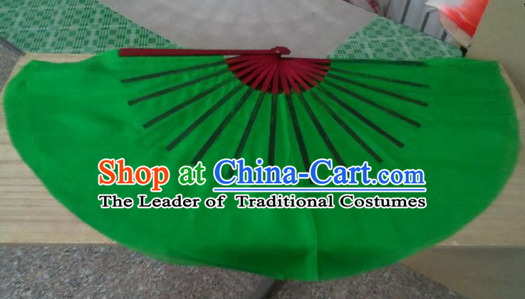 Pure Silk Traditional Chinese Fans Oriental Green Ribbon Fan Folk Dance Cultural Yangko Dance Hand Fan