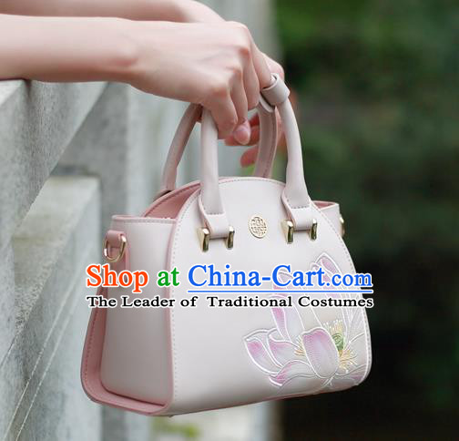 Traditional Handmade Asian Chinese Element Clutch Bags Shoulder Bag National Printing Lotus Handbag for Women