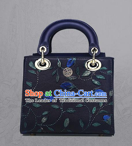 Traditional Handmade Asian Chinese Element Clutch Bags Shoulder Bag National Knurling Blue Handbag for Women