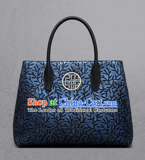 Traditional Handmade Asian Chinese Element Clutch Bags Shoulder Bag National Knurling Blue Handbag for Women