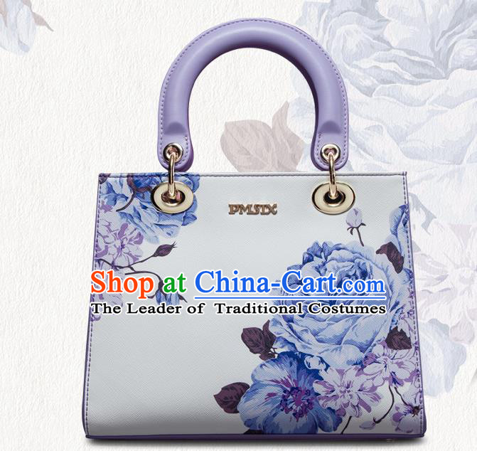 Traditional Handmade Asian Chinese Element Painting Peony Square Clutch Bags National White Handbag for Women