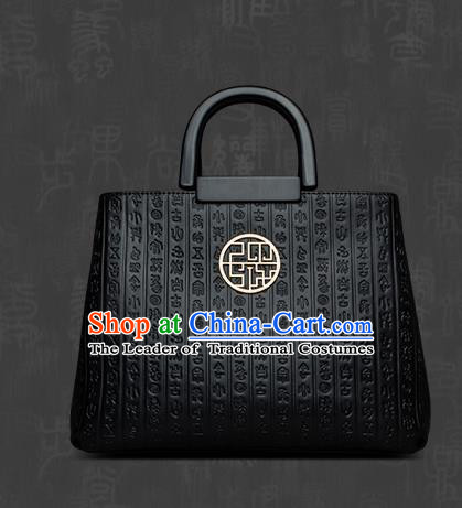 Traditional Handmade Asian Chinese Element Clutch Bags Shoulder Bag National Knurling Black Handbag for Women