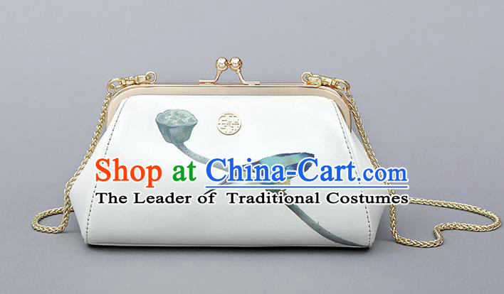 Traditional Handmade Asian Chinese Element Clutch Bags Printing Bird Shoulder Bag National Chain Handbag for Women