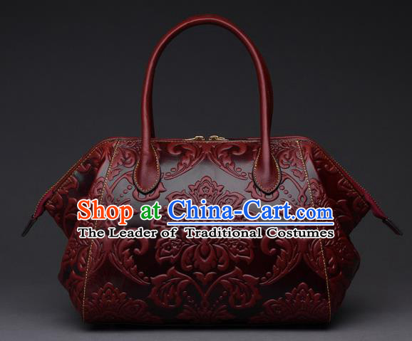 Traditional Handmade Asian Chinese Element Clutch Bags Shoulder Bag National Knurling Leather Red Handbag for Women