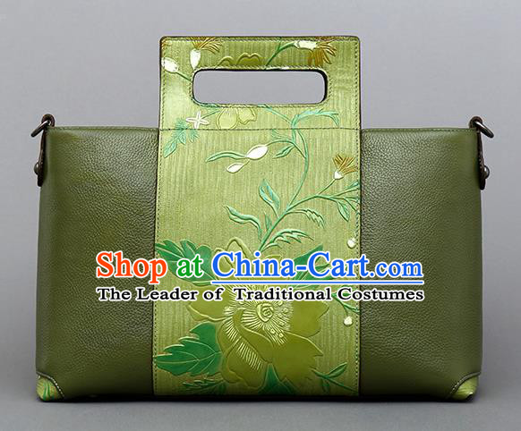 Traditional Handmade Asian Chinese Element Knurling Clutch Bags Shoulder Bag National Green Leather Handbag for Women