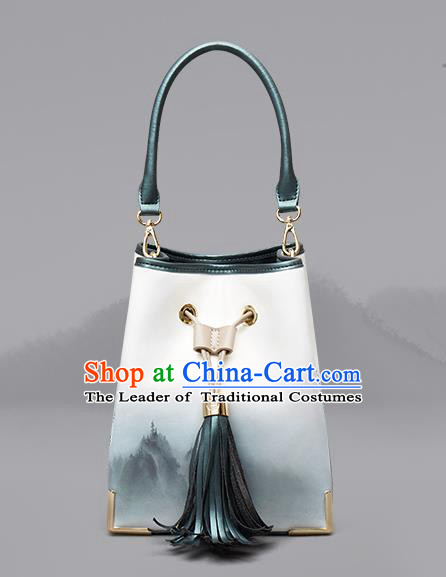 Traditional Handmade Asian Chinese Element Clutch Bags Shoulder Bucket Bag National Ink Painting Handbag for Women