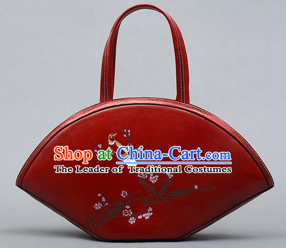 Traditional Handmade Asian Chinese Element Haversack Clutch Bags Shoulder Bag National Embroider Plum Blossom Red Handbag for Women