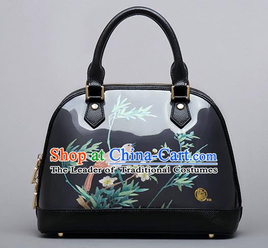 Traditional Handmade Asian Chinese Element Clutch Bags Shoulder Bag National Embroidery Birds Shell Black Handbag for Women