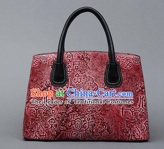 Traditional Handmade Asian Chinese Element Clutch Bags Shoulder Bag National Bronze Pattern Red Handbag for Women