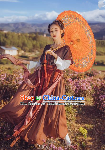 Traditional Ancient Chinese Young Lady Costume Blouse and Skirt Complete Set, Elegant Hanfu Clothing Chinese Song Dynasty Imperial Princess Clothing for Women