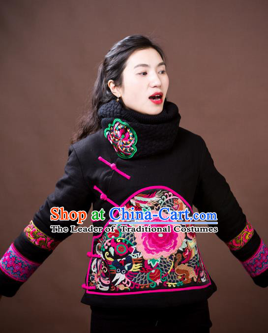 Traditional Chinese National Costume Slant Opening Cotton-padded Coat, Elegant Hanfu Embroidered Tang Suit Jacket for Women